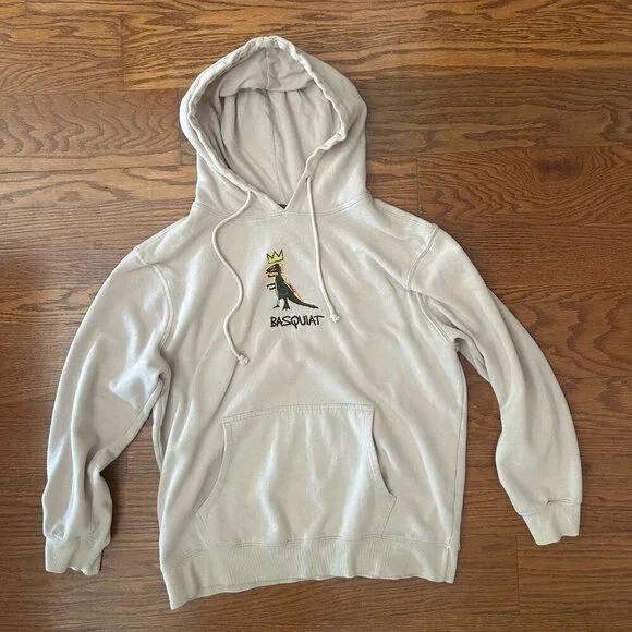 Jean Michel Basquiat Mens XL Sweatshirt Dinosaur Hoodie Streetwear Embroidered - Picture 2 of 11
